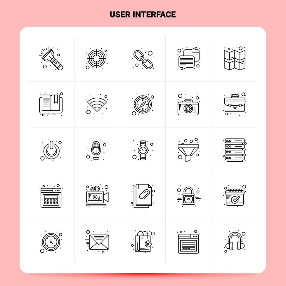 esquema 25 conjunto de iconos de interfaz de usuario. conjunto de iconos negros de diseño de estilo de línea vectorial. paquete de pictogramas lineales. ilustración vectorial de diseño de ideas de negocios web y móviles. vector