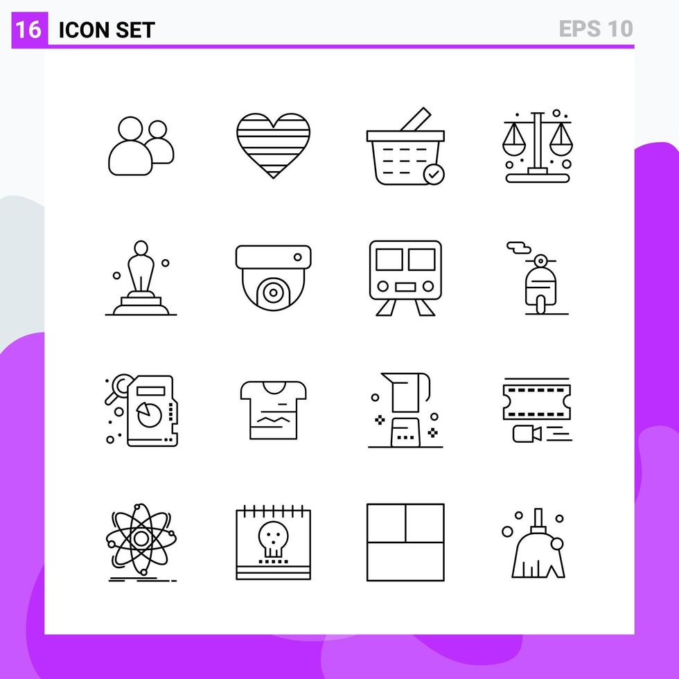 conjunto de 16 iconos en estilo de línea. símbolos de esquema creativos para el diseño de sitios web y aplicaciones móviles. signo de icono de línea simple aislado sobre fondo blanco. 16 iconos. vector