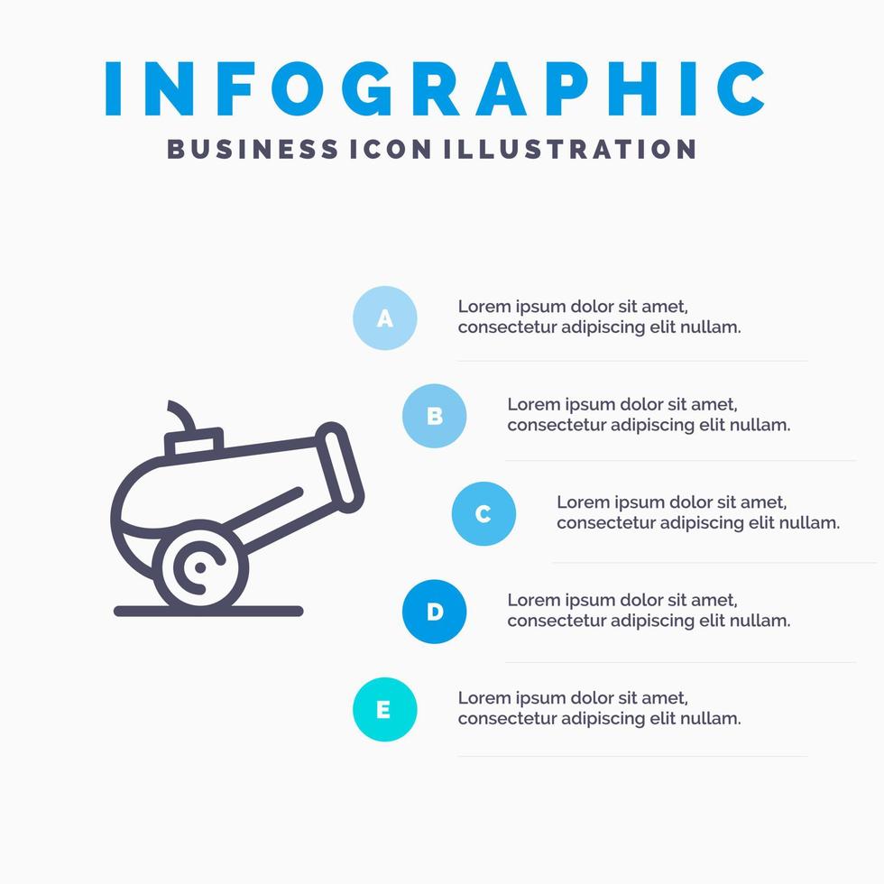 Canon Weapon Blue Infographics Template 5 Steps Vector Line Icon template