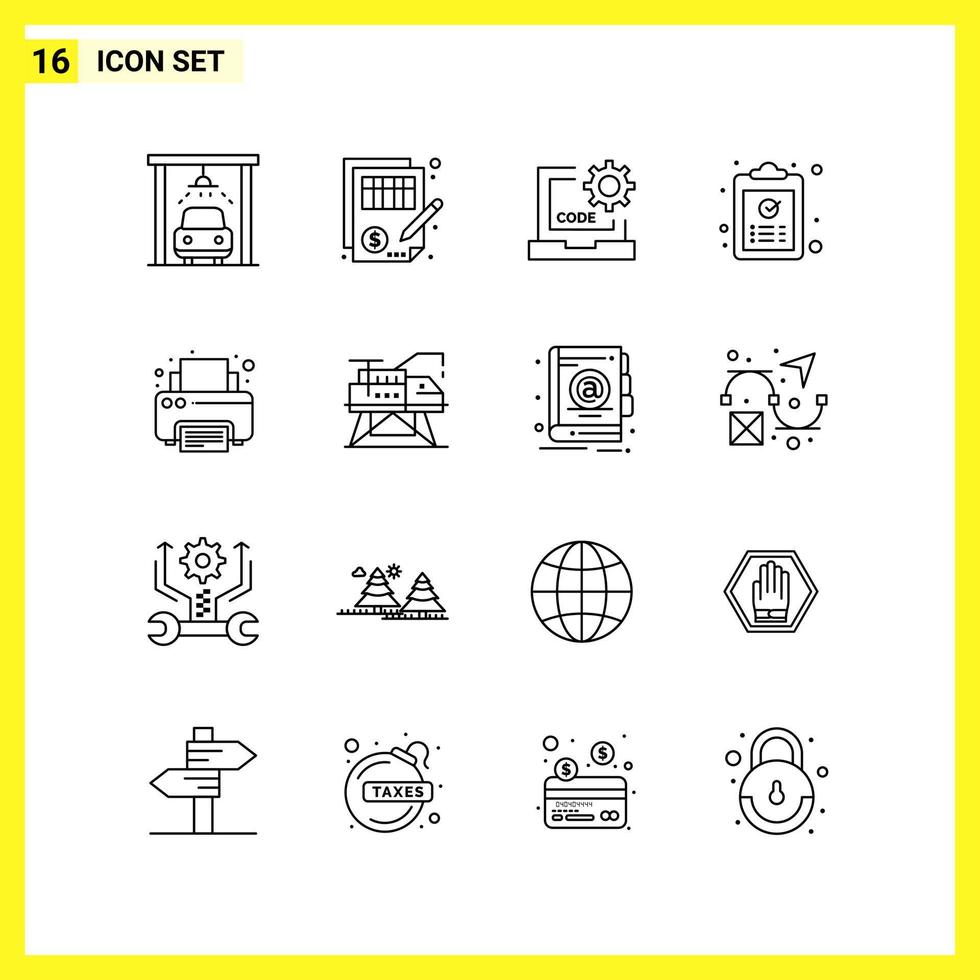 16 Icon Set. Simple Line Symbols. Outline Sign on White Background for Website Design Mobile Applications and Print Media. vector