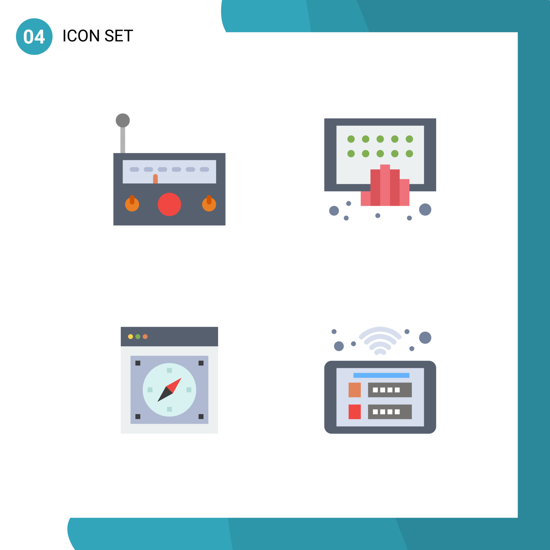 4 Thematic Vector Flat Icons and Editable Symbols of device browser