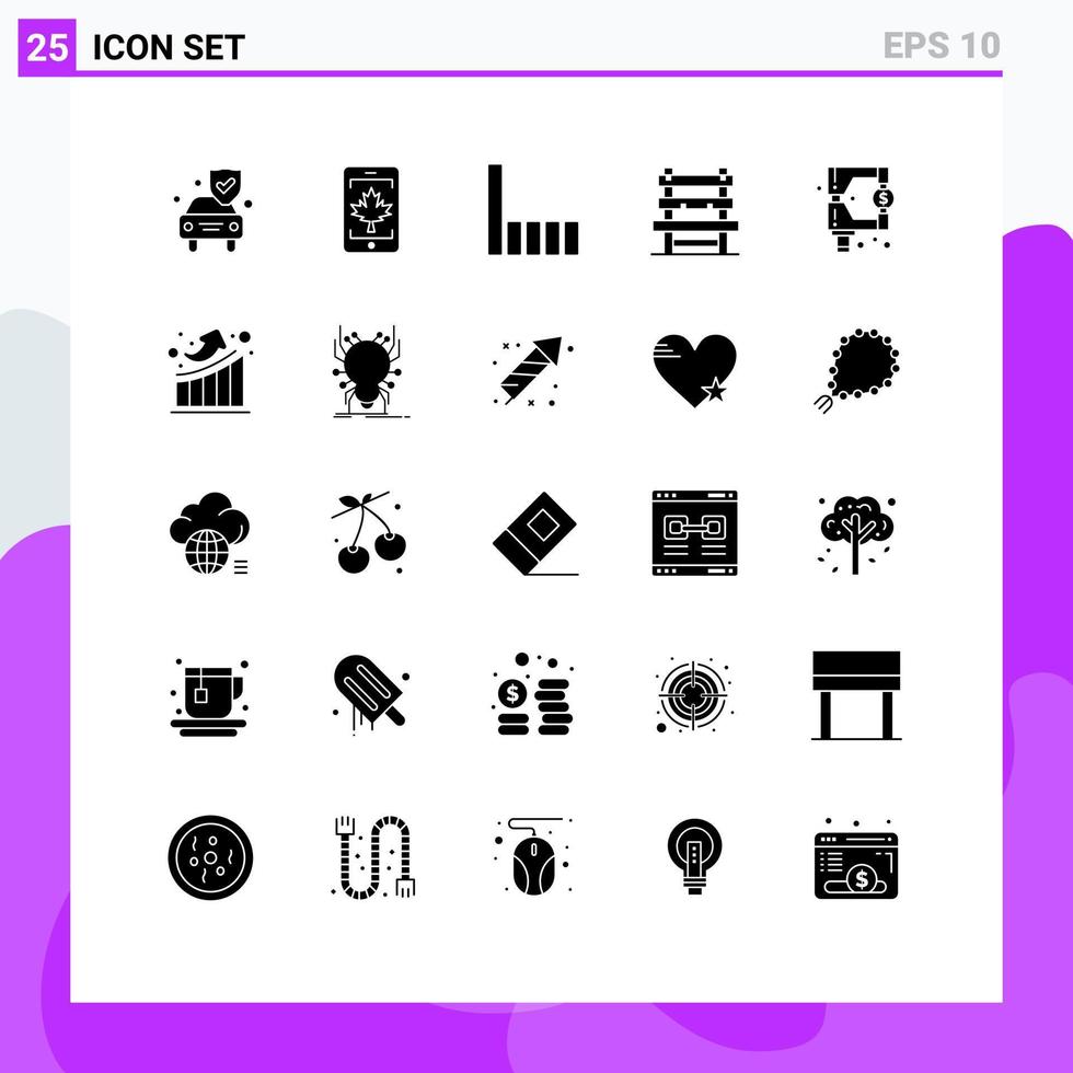 Group of 25 Solid Glyphs Signs and Symbols for regulation funds connection waiting room Editable Vector Design Elements