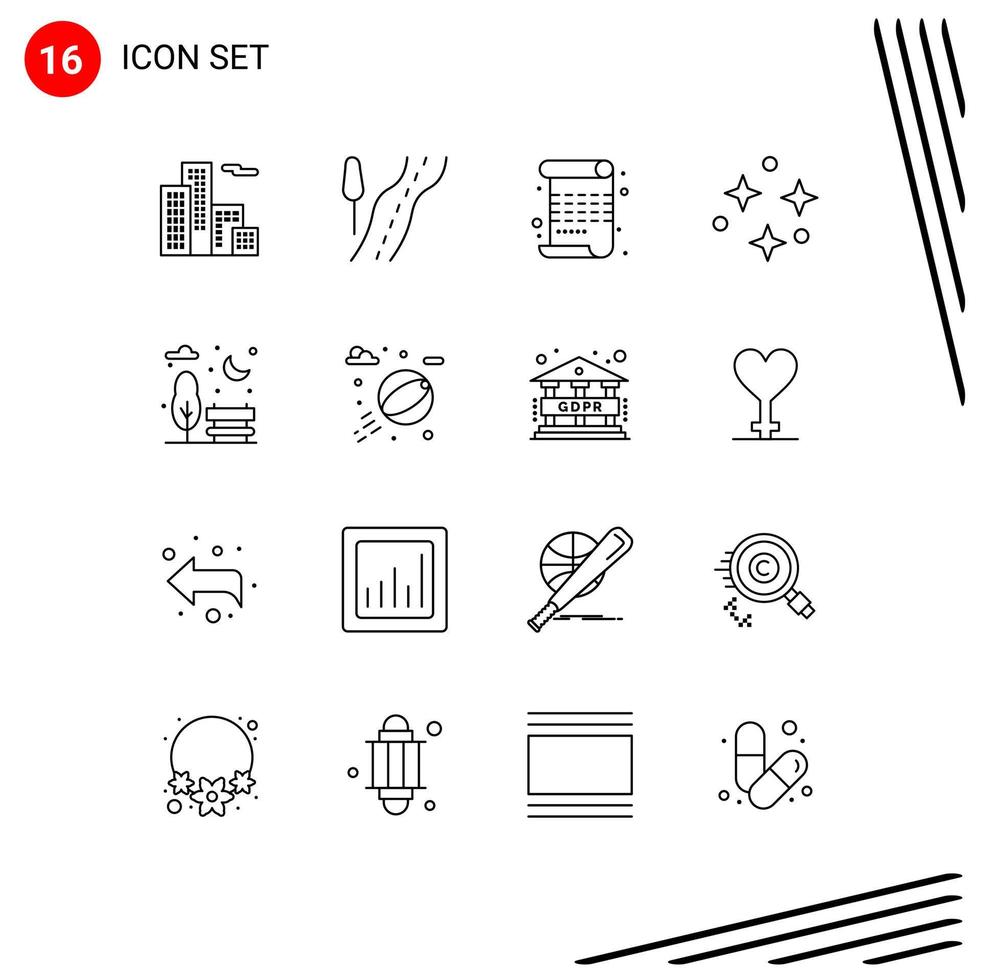 Set of 16 Modern UI Icons Symbols Signs for beach ball city arts bench space Editable Vector Design Elements