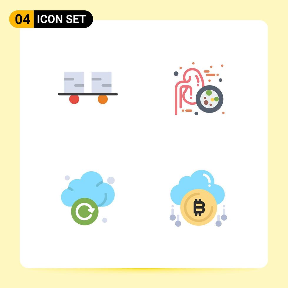 Modern Set of 4 Flat Icons Pictograph of caterpillar vehicles cloud forklift truck kidneys storage Editable Vector Design Elements