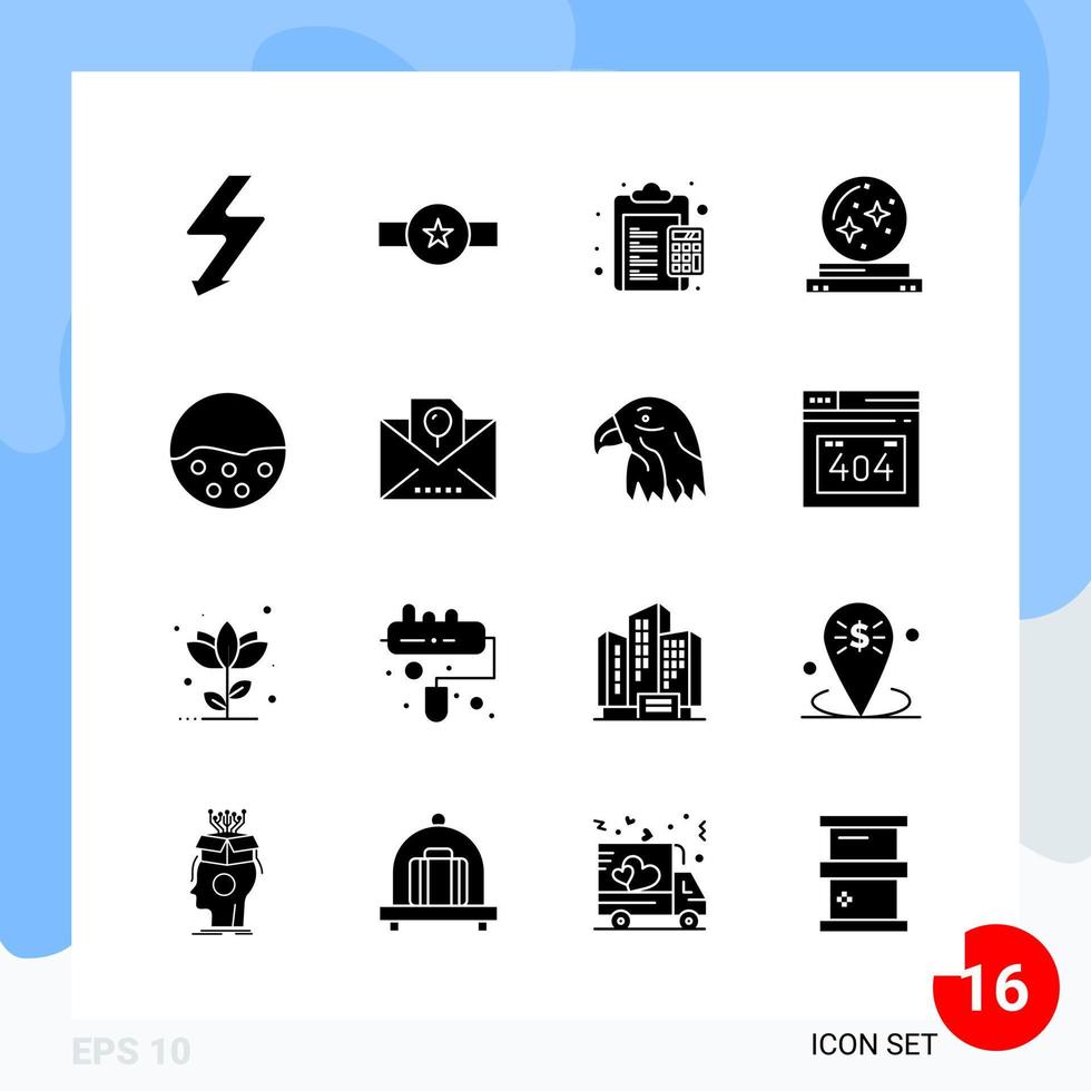 Modern Pack of 16 Icons. Solid Glyph Symbols isolated on White Backgound for Website designing vector