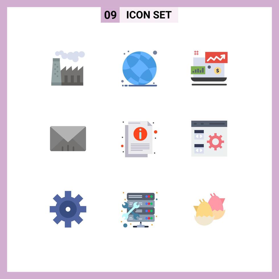 Flat Color Pack of 9 Universal Symbols of sheet info dollar sign user interface Editable Vector Design Elements