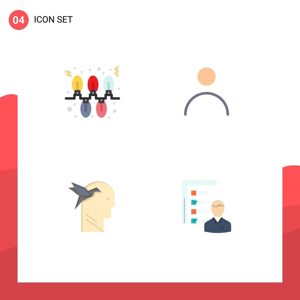 Editable Vector Line Pack of 4 Simple Flat Icons of lights imaginaton holidays profile brian Editable Vector Design Elements