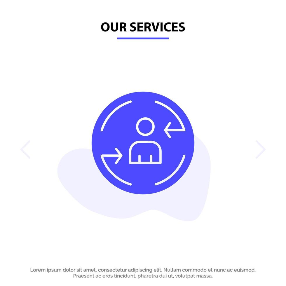 nuestros servicios visitante recurrente marketing digital icono de glifo sólido plantilla de tarjeta web vector