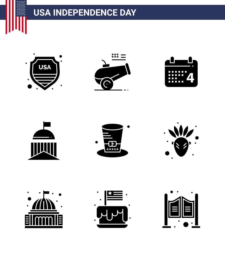 Solid Glyph Pack of 9 USA Independence Day Symbols of day ireland calender green city Editable USA Day Vector Design Elements