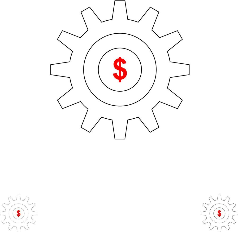 Gear Setting Money Success Bold and thin black line icon set vector