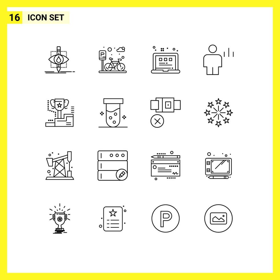 Universal Icon Symbols Group of 16 Modern Outlines of human body road avatar laptop Editable Vector Design Elements