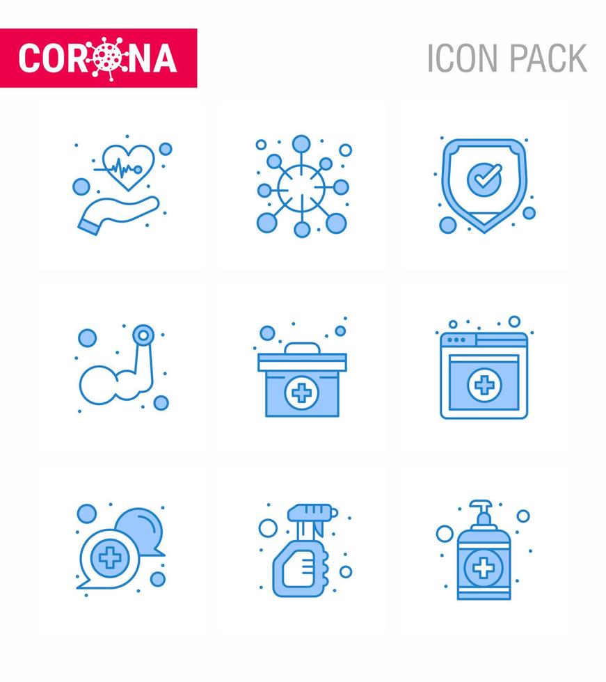 9 paquete de iconos de epidemia de coronavirus azul chupar como construcción de cuerpo mano corona brazo seguridad coronavirus viral 2019nov enfermedad vector elementos de diseño