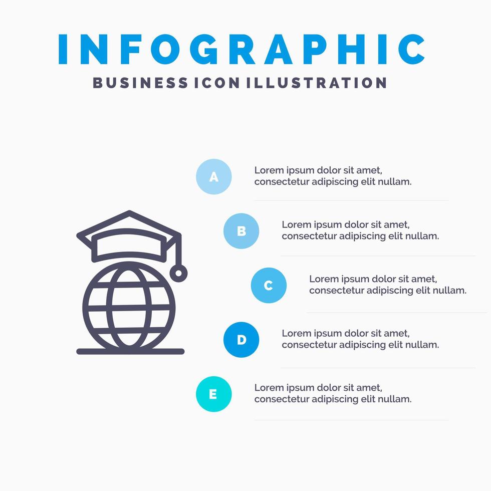 plantilla de infografía azul de graduación en línea de globo internet plantilla de icono de línea de vector de 5 pasos