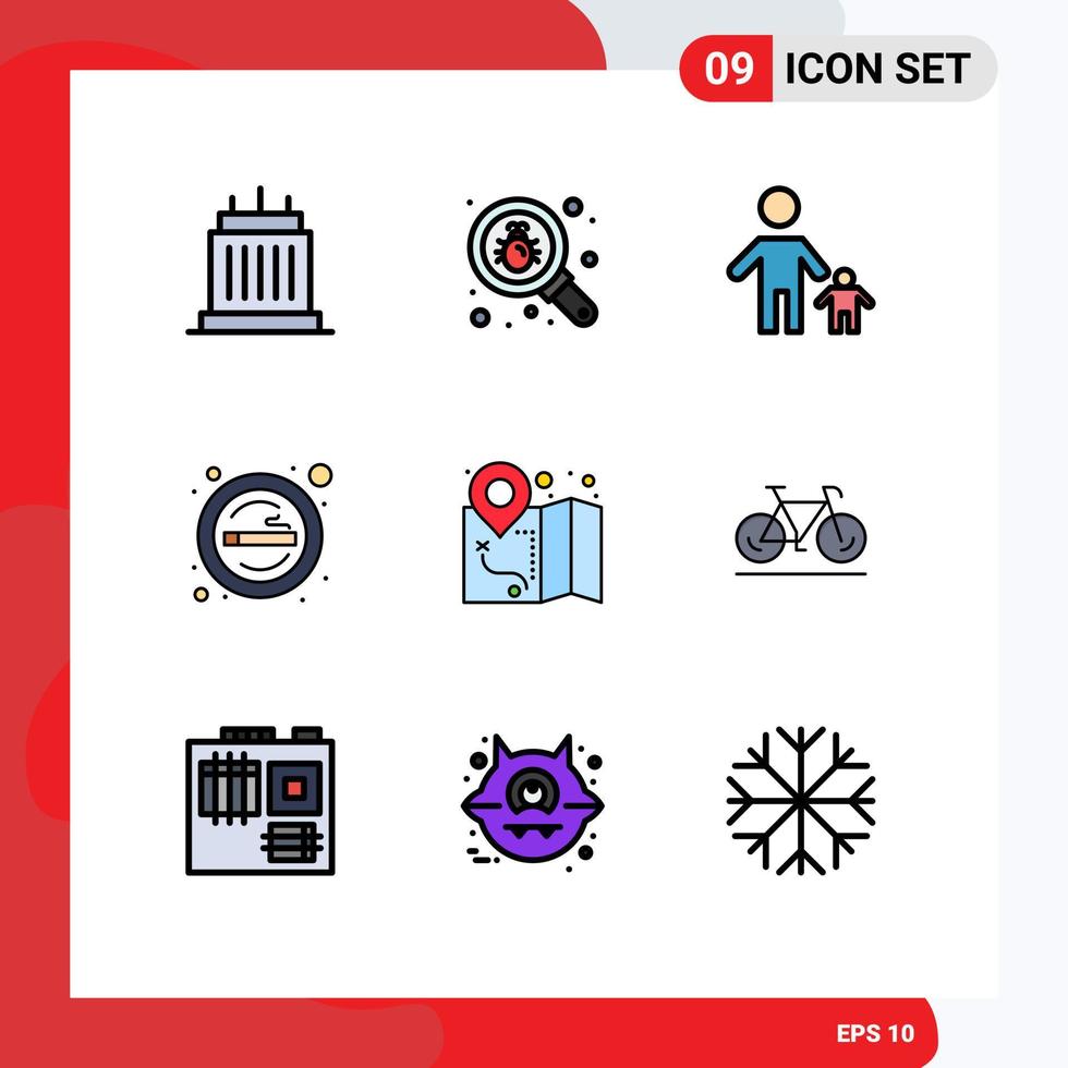9 User Interface Filledline Flat Color Pack of modern Signs and Symbols of smoke place security cigarette father Editable Vector Design Elements