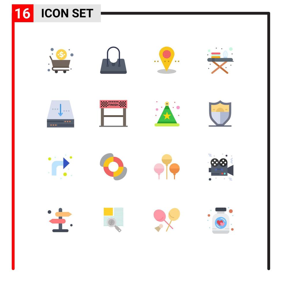 16 Thematic Vector Flat Colors and Editable Symbols of finish document pin box ironing tools Editable Pack of Creative Vector Design Elements