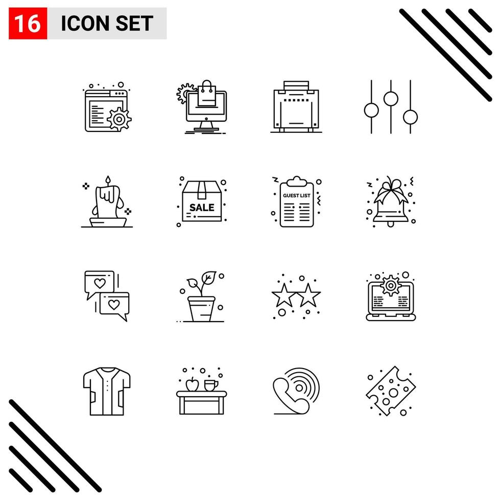 16 Universal Outline Signs Symbols of illumination candle bag burning light options Editable Vector Design Elements