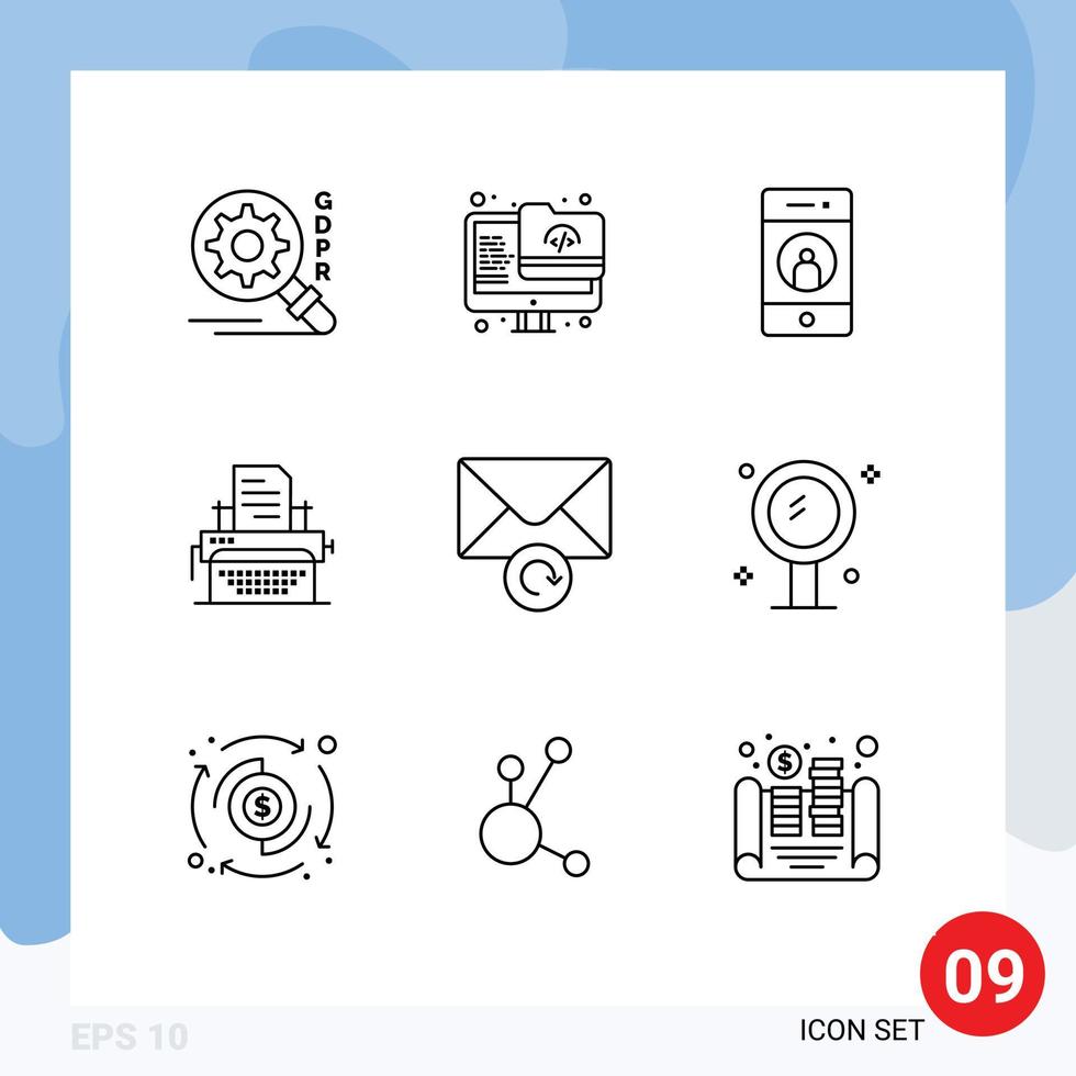 9 Universal Outlines Set for Web and Mobile Applications message publish friend document typewriter Editable Vector Design Elements