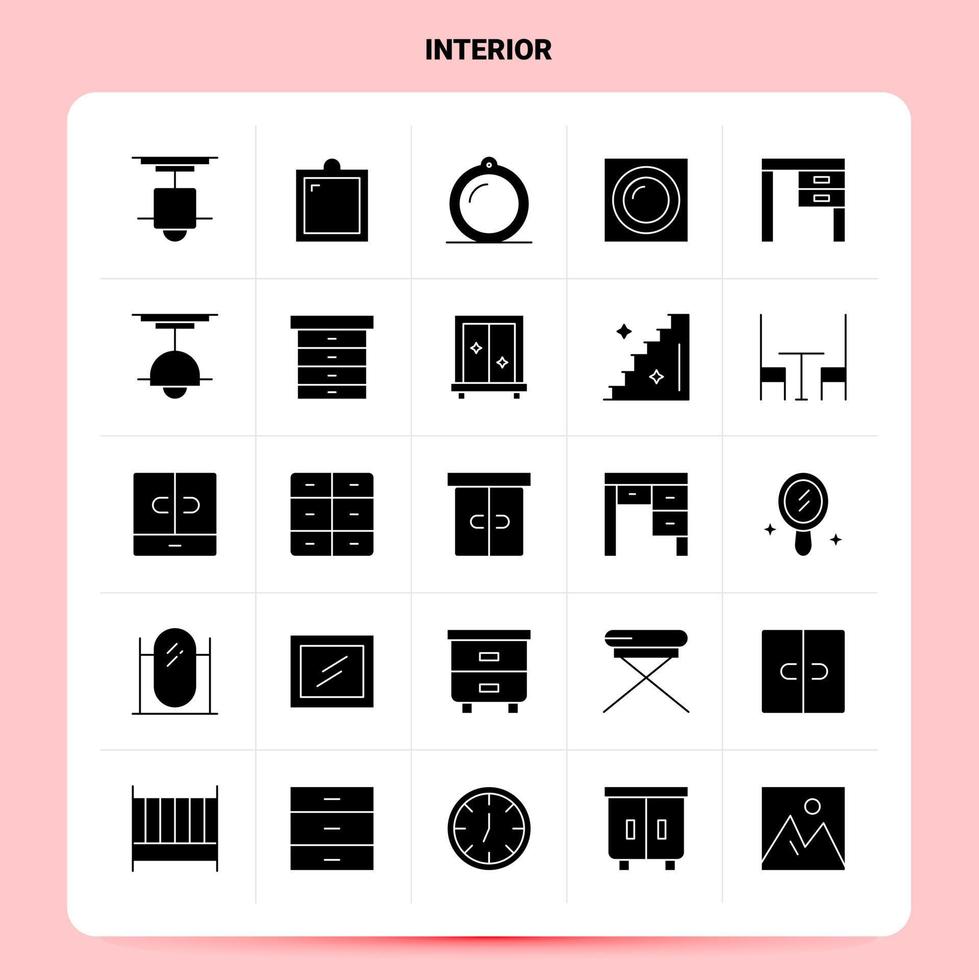 Solid 25 Interior Icon set Vector Glyph Style Design Black Icons Set Web and Mobile Business ideas design Vector Illustration