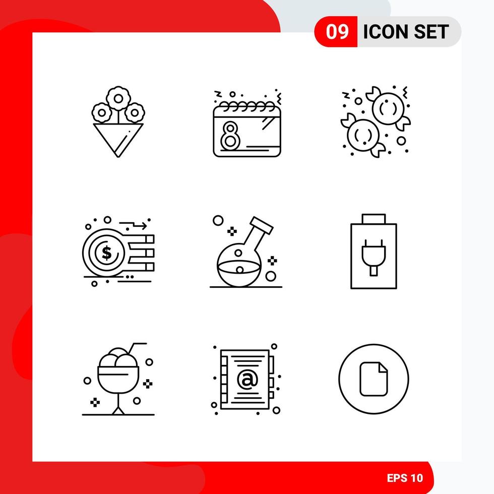 Creative Set of 9 Universal Outline Icons isolated on White Background. vector