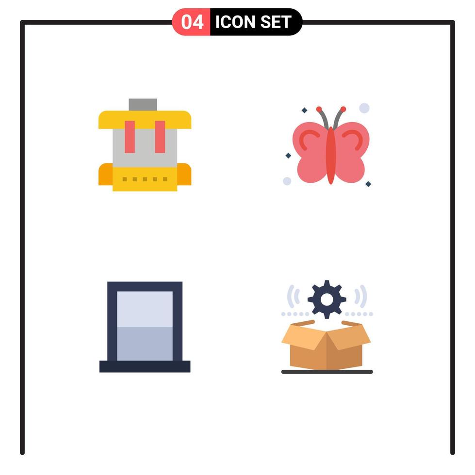 conjunto de 4 paquetes de iconos planos comerciales para muebles de bolsa cultivo de mariposas elementos de diseño vectorial editables para el hogar vector