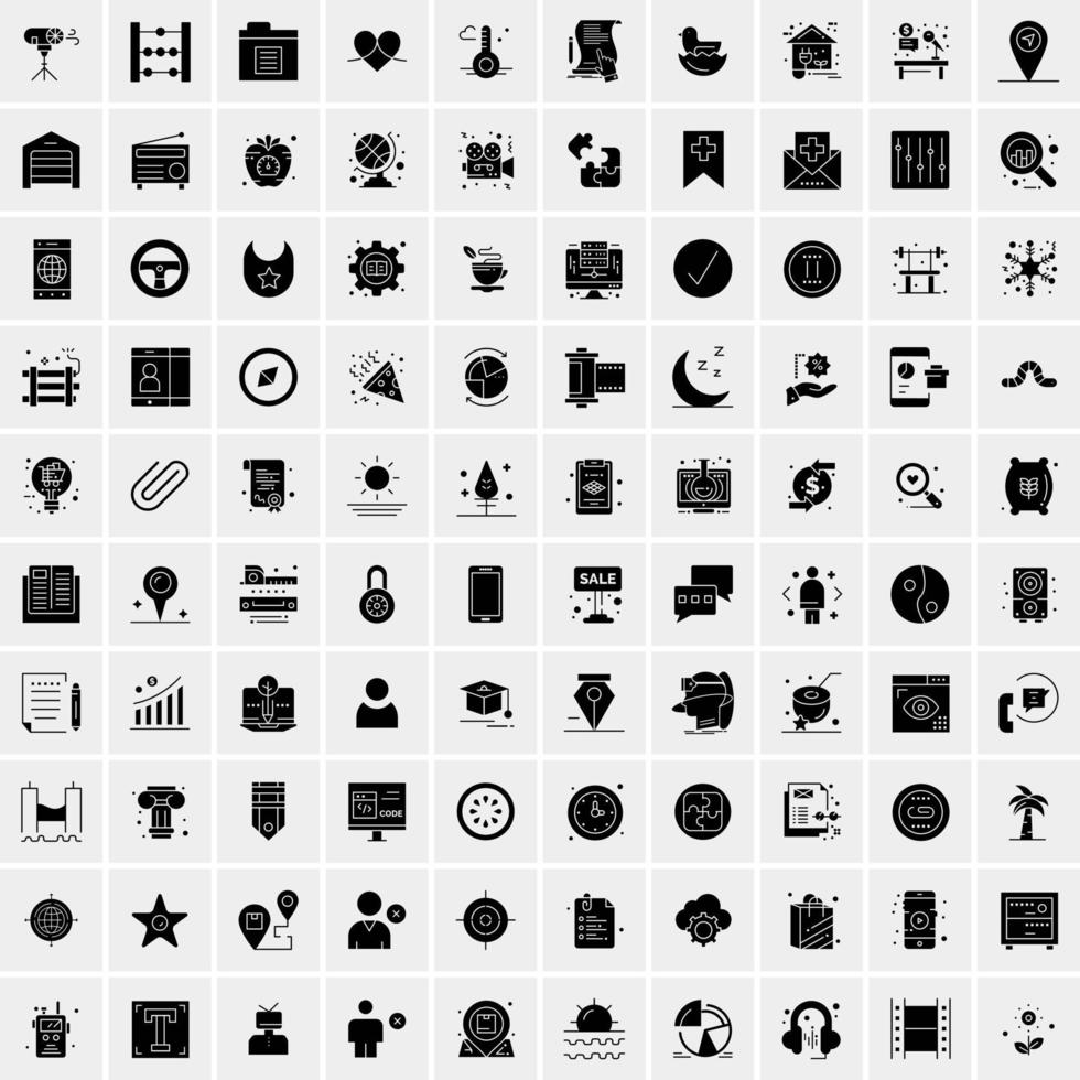 Set of 100 Business Solid Glyph icons vector