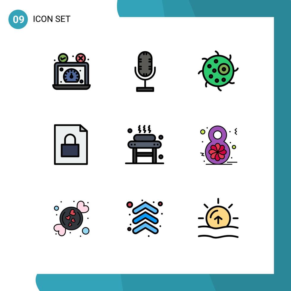 Modern Set of 9 Filledline Flat Colors and symbols such as massage lock microphone file plant Editable Vector Design Elements