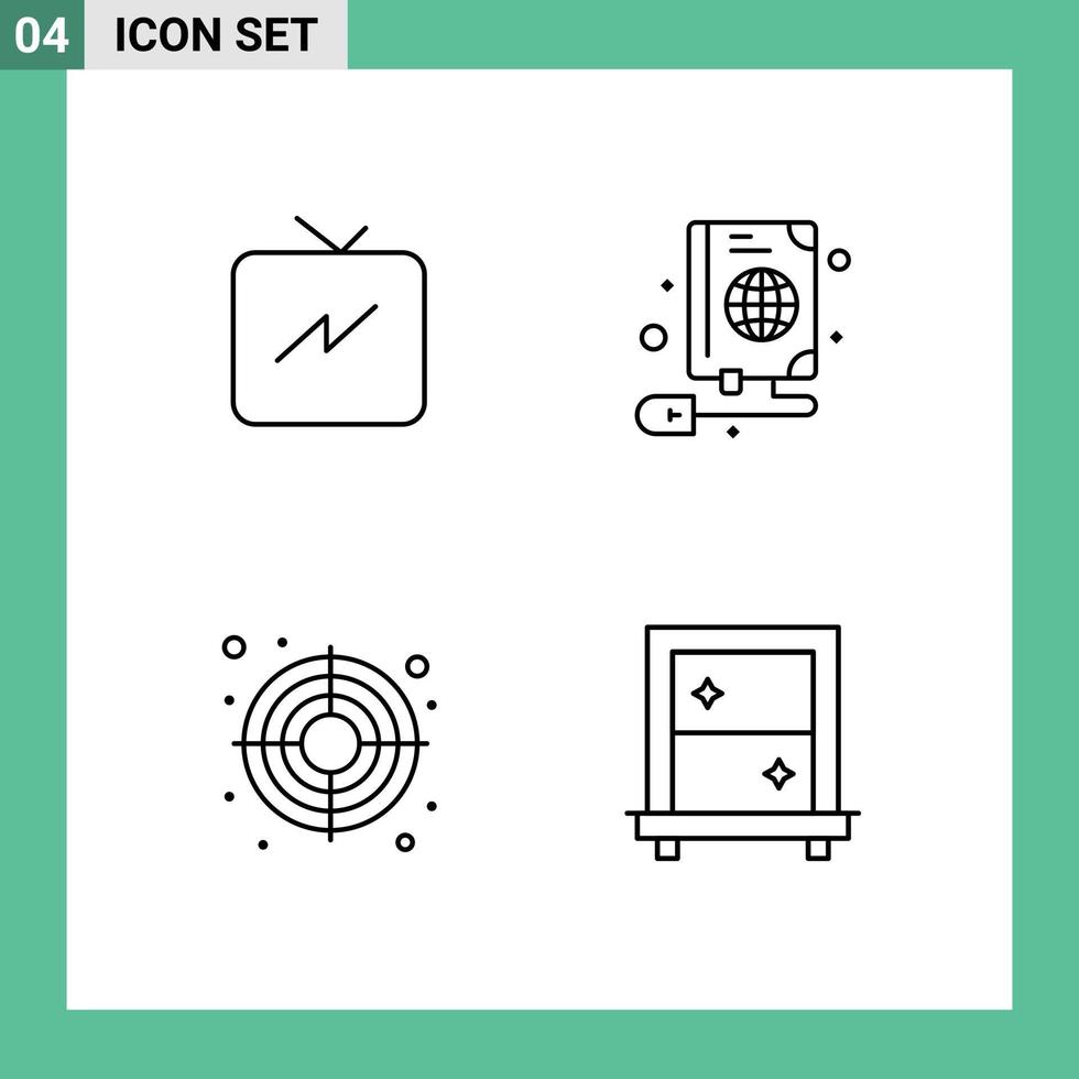 Pack of 4 Modern Filledline Flat Colors Signs and Symbols for Web Print Media such as twitter target mouse globe dressing Editable Vector Design Elements