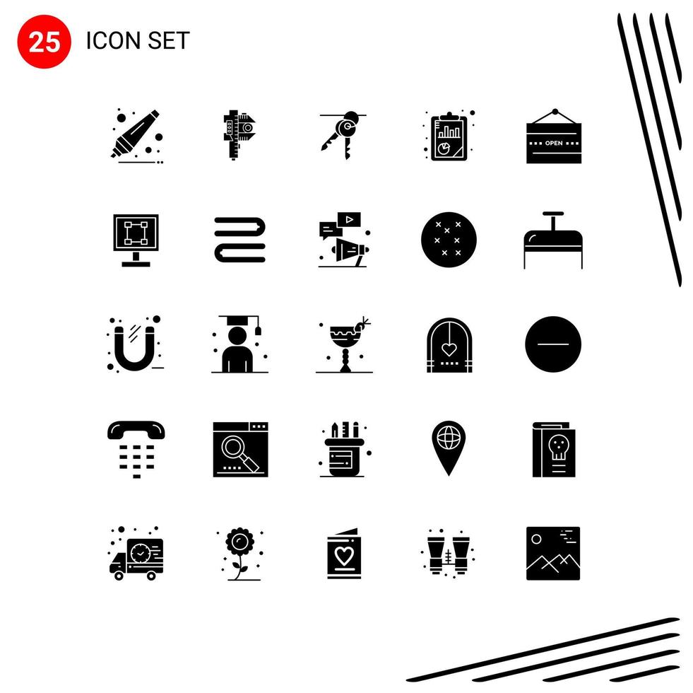 Set of 25 Vector Solid Glyphs on Grid for food seo analysis hotel seo analysis Editable Vector Design Elements