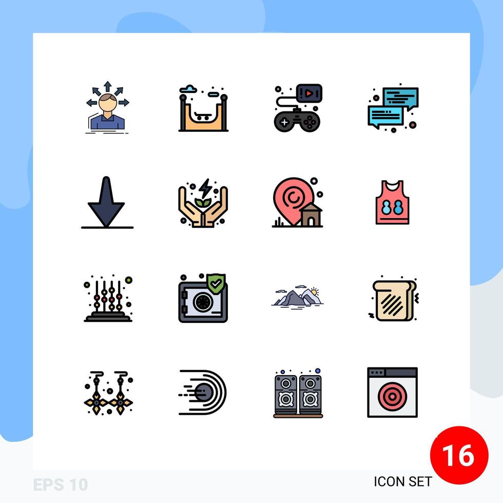 16 User Interface Flat Color Filled Line Pack of modern Signs and Symbols of arrow message controller dialogue communication Editable Creative Vector Design Elements