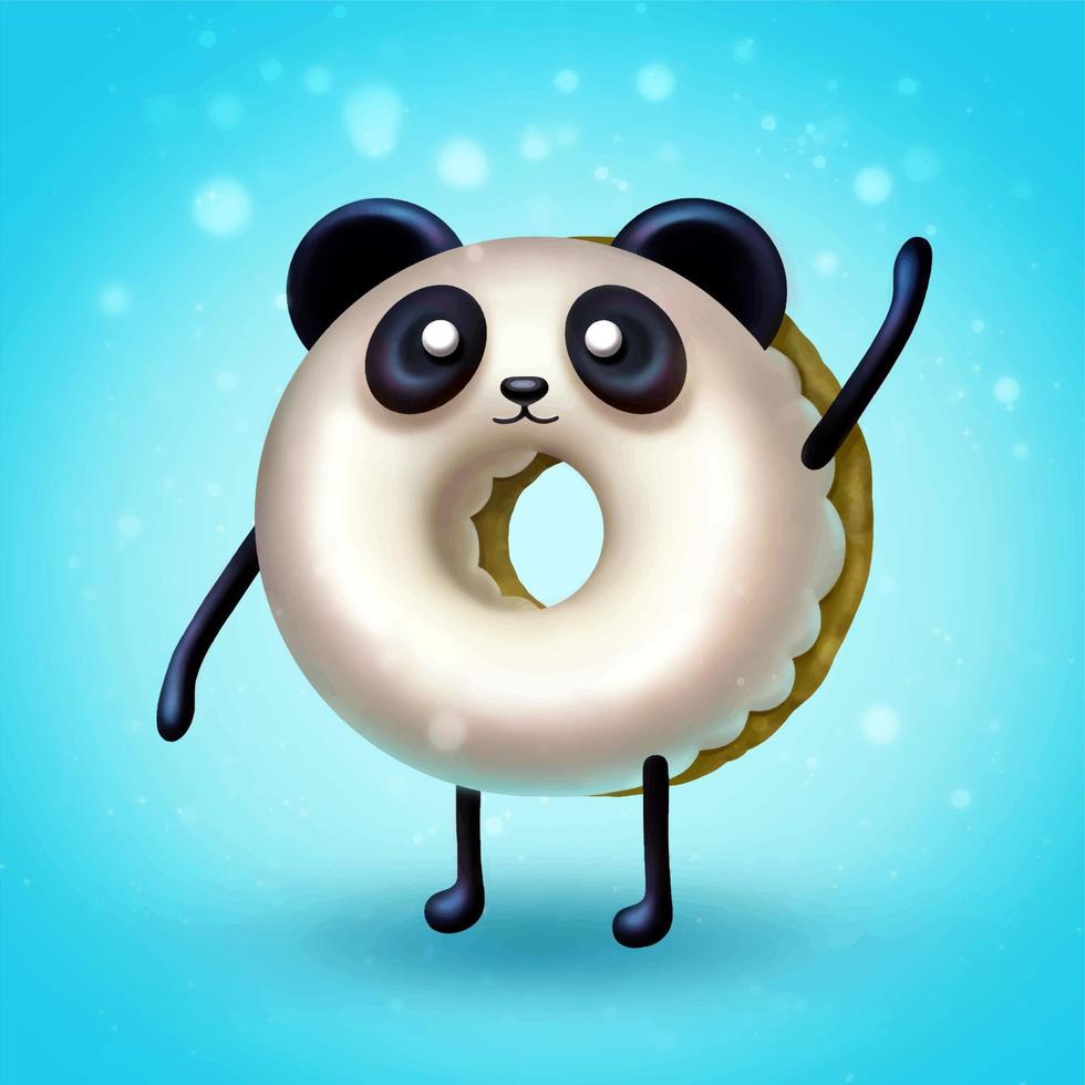Digital illustration. Donut panda waving his paw. vector