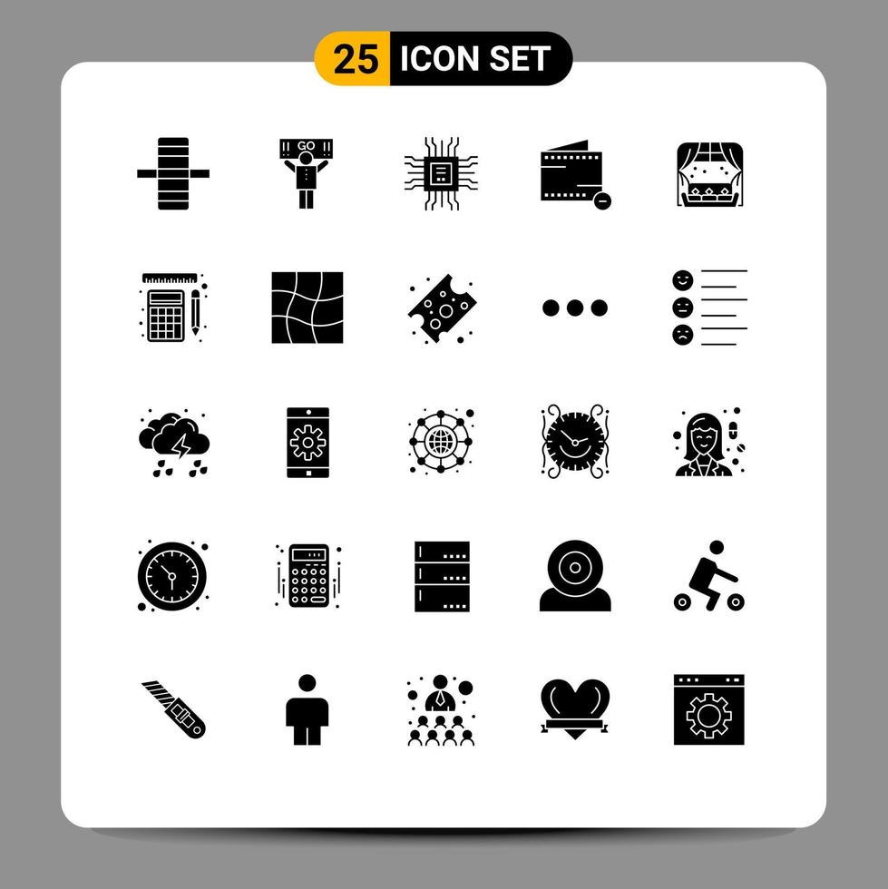 25 User Interface Solid Glyph Pack of modern Signs and Symbols of window home cpu wallet e Editable Vector Design Elements