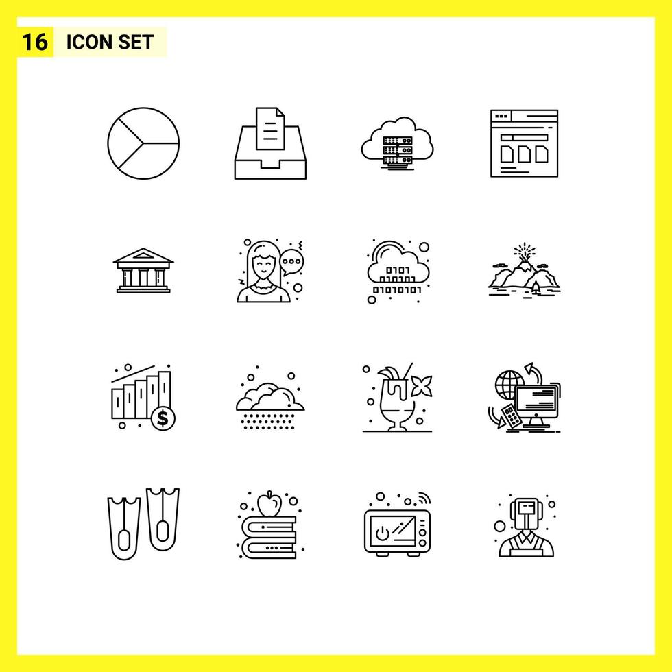 16 User Interface Outline Pack of modern Signs and Symbols of file web cloud secure flow Editable Vector Design Elements