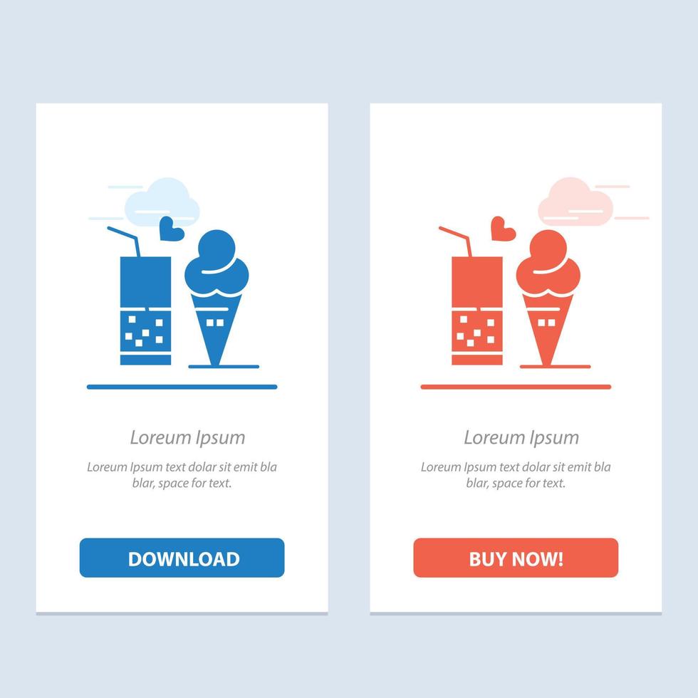 Food Juice Glass Ice Cream Cone  Blue and Red Download and Buy Now web Widget Card Template vector