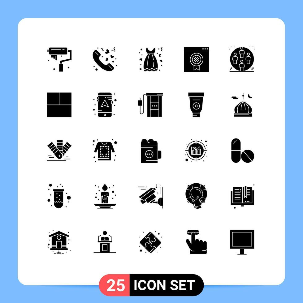 Solid Glyph Pack of 25 Universal Symbols of user medal cloth browser love Editable Vector Design Elements