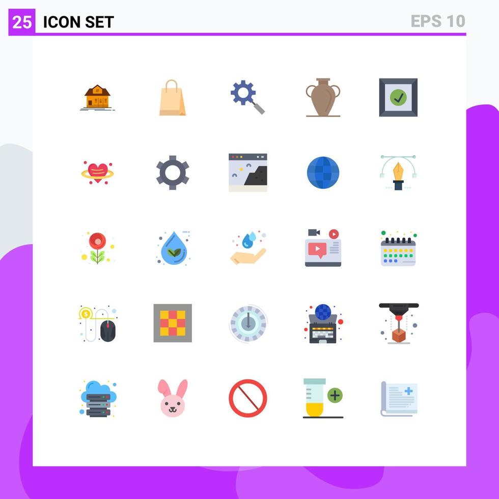 Flat Color Pack of 25 Universal Symbols of box nation search history culture Editable Vector Design Elements
