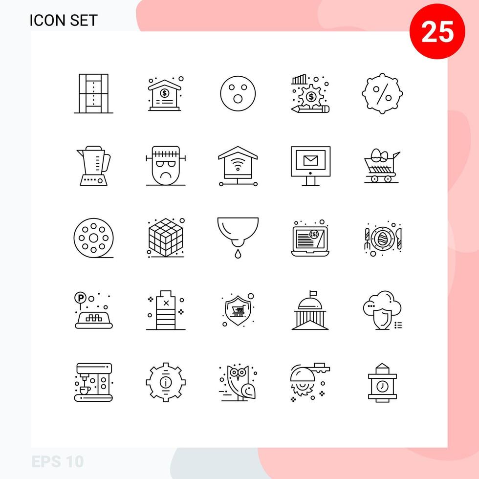 25 User Interface Line Pack of modern Signs and Symbols of price gear golfball finance analysis process Editable Vector Design Elements