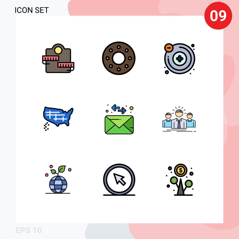 Universal Icon Symbols Group of 9 Modern Filledline Flat Colors of business mail chemistry envelope united Editable Vector Design Elements