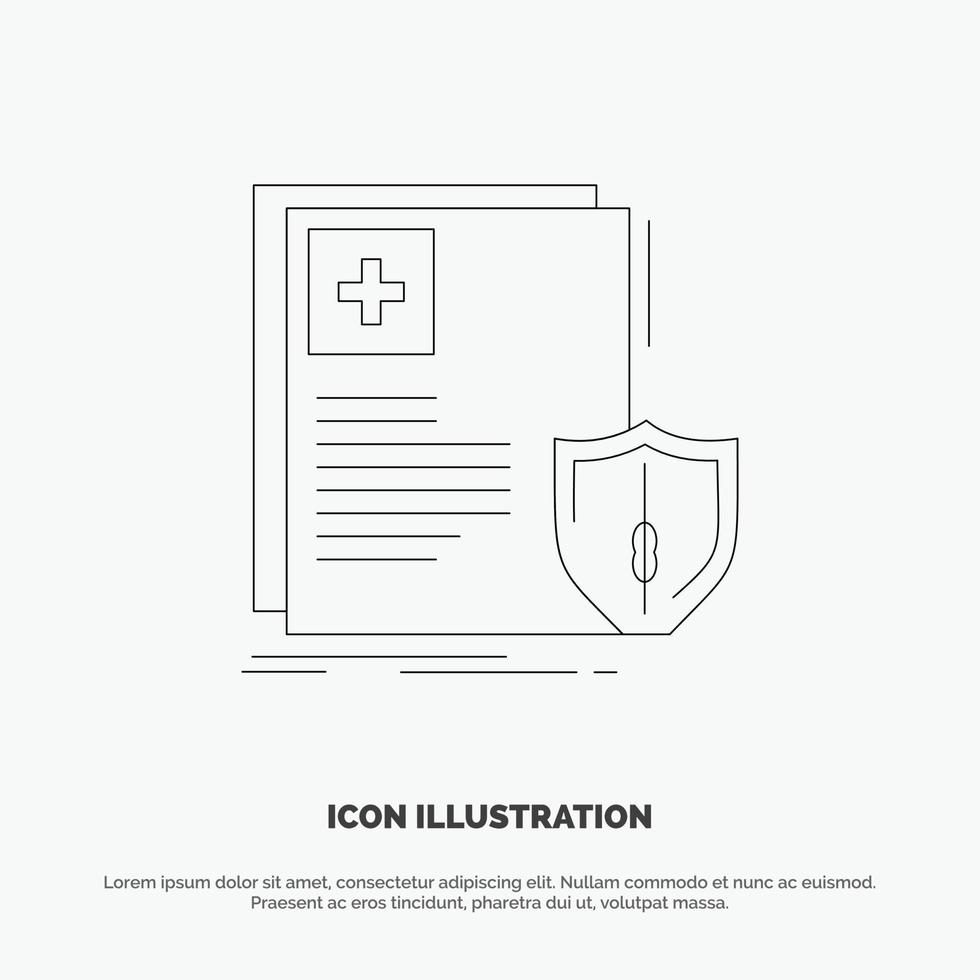 vector de icono de línea de salud médica de escudo de protección de documentos