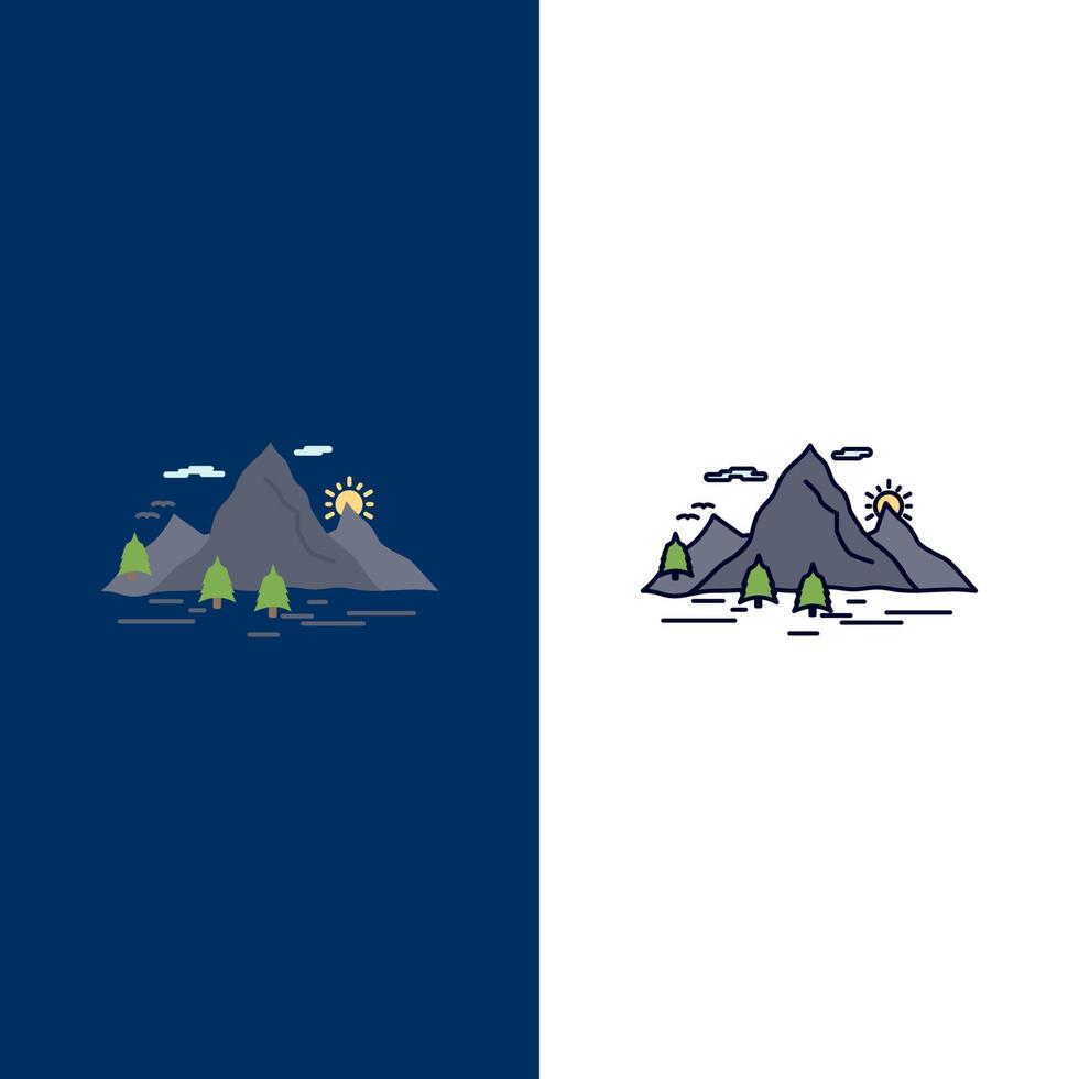 naturaleza colina paisaje montaña escena color plano icono vector