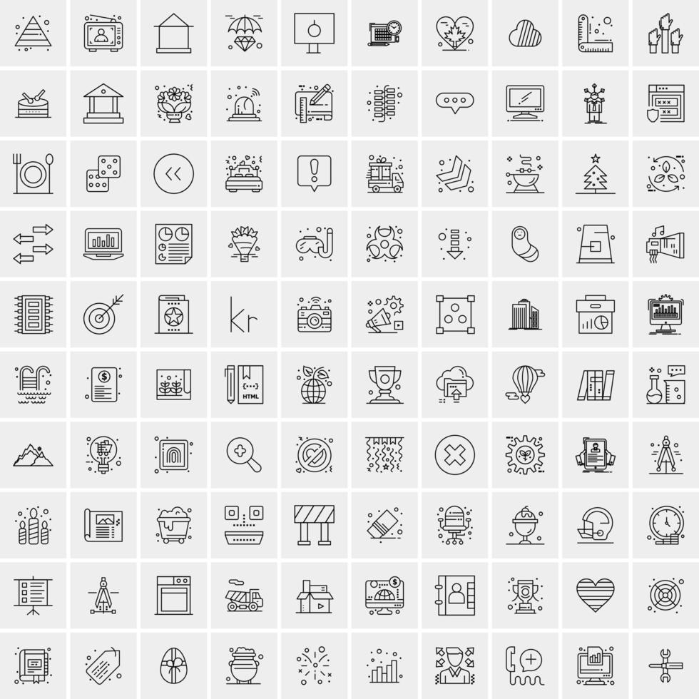 100 Universal Black Line Icons on White Background vector