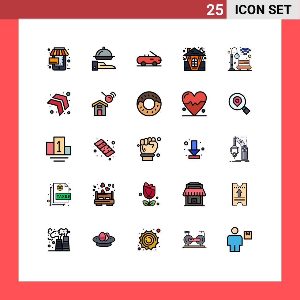 Set of 25 Modern UI Icons Symbols Signs for park bench cabriolet house halloween Editable Vector Design Elements