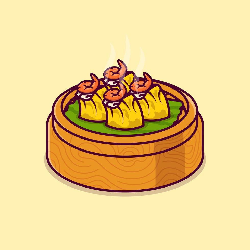 steamed shrimp dimsum in a bamboo steamer basket isolated cartoon vector