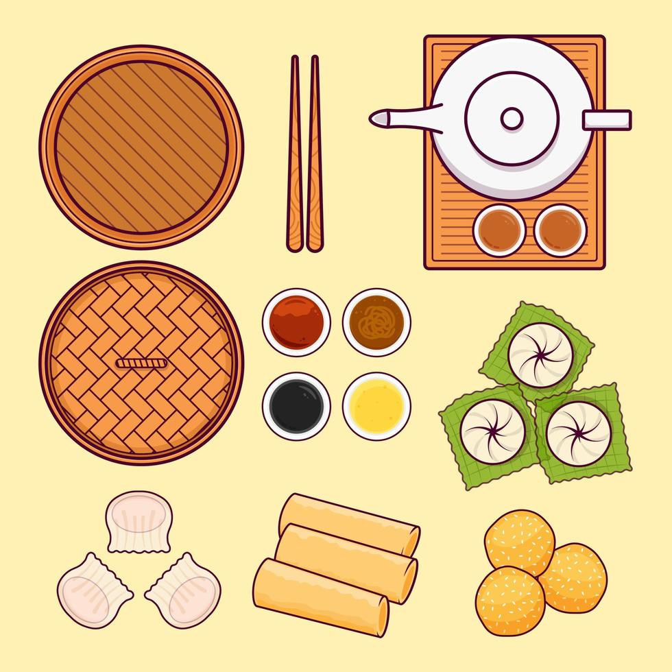 Set of dimsum isolated cartoon vector illustration viewed from above