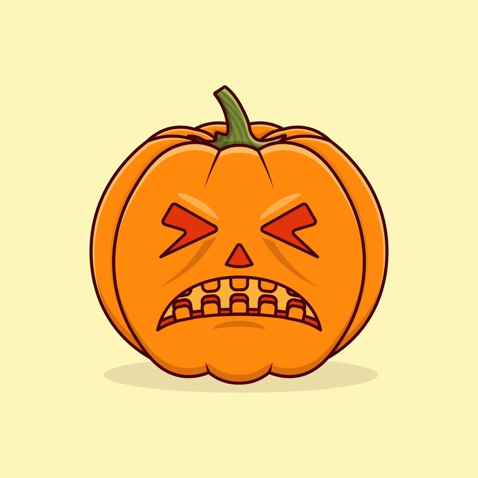 Ilustración de icono de dibujos animados de calabaza fea enojado con ojos rojos vector