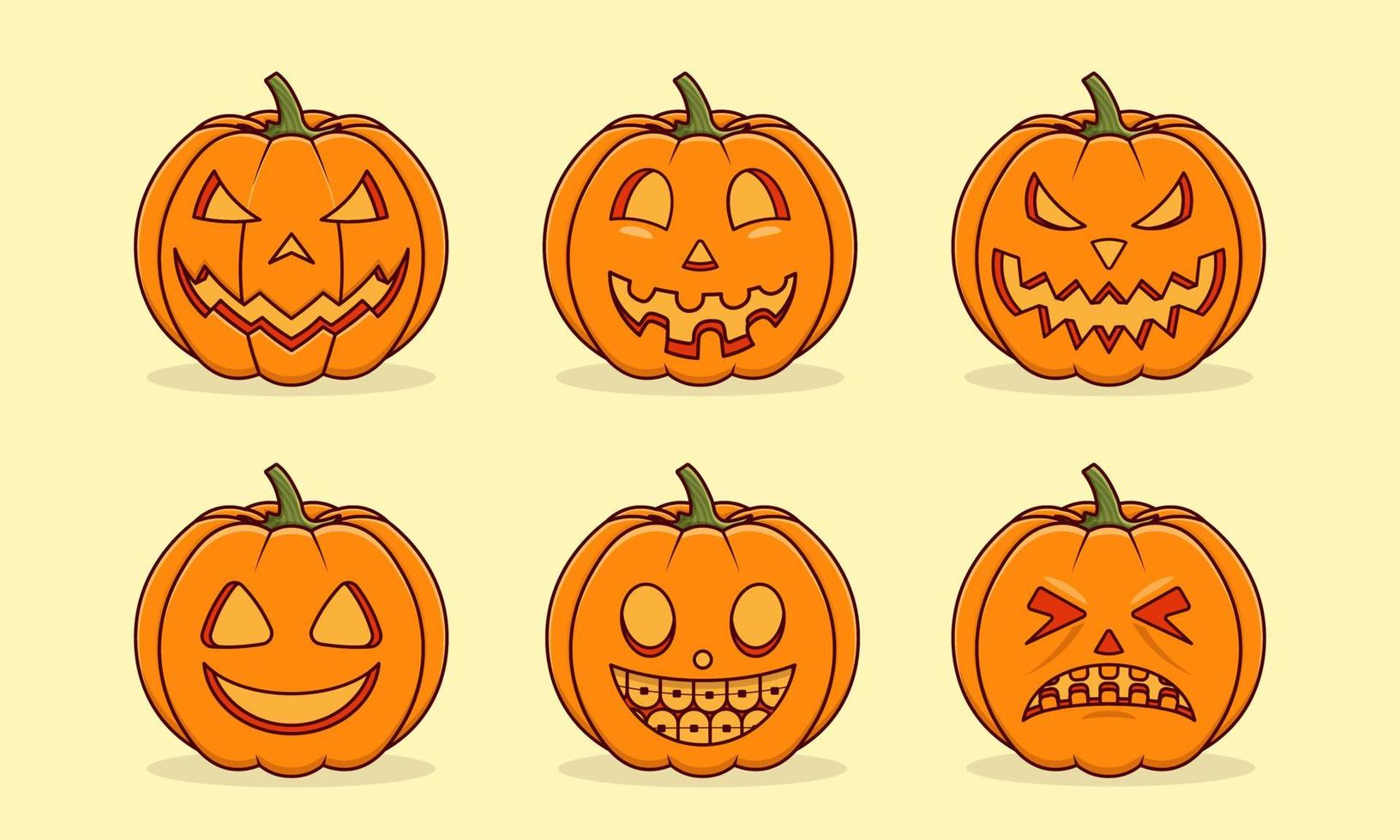 conjunto de iconos de vector de dibujos animados de calabaza