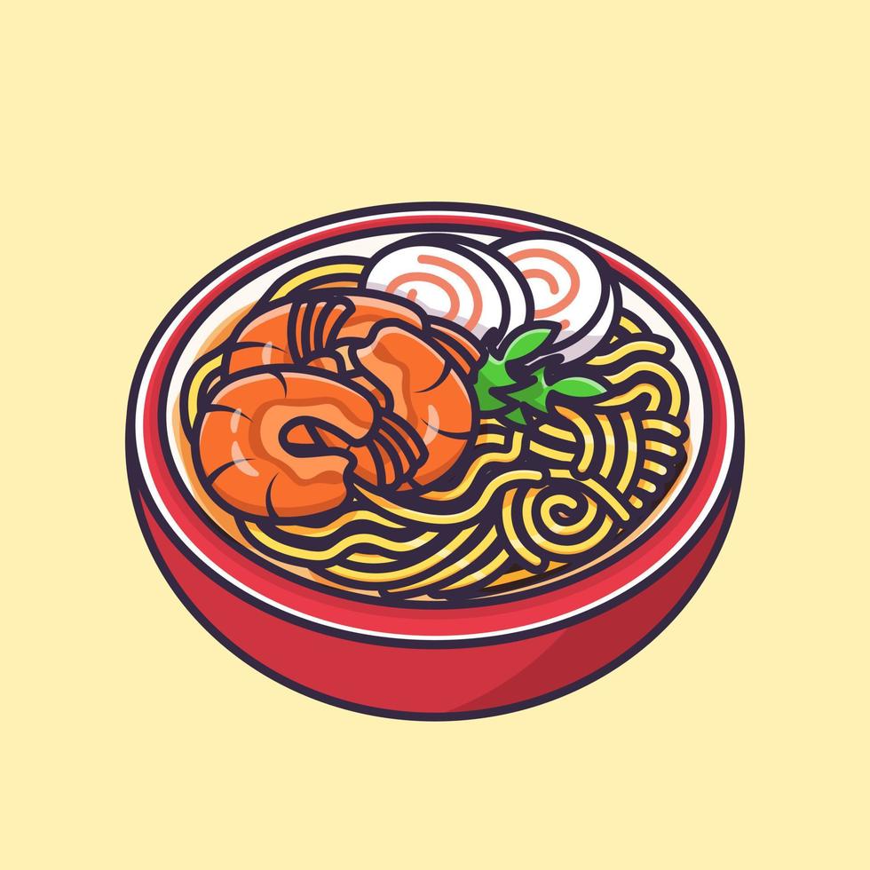 ramen de camarones con vector de dibujos animados kamaboko