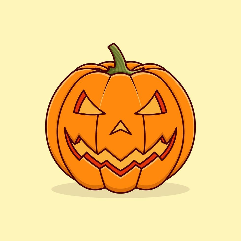 evil smiling pumpkin cartoon icon illustration vector