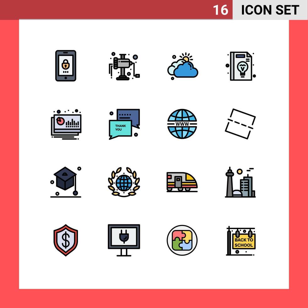 Modern Set of 16 Flat Color Filled Lines Pictograph of financial accounting cloudy idea education Editable Creative Vector Design Elements