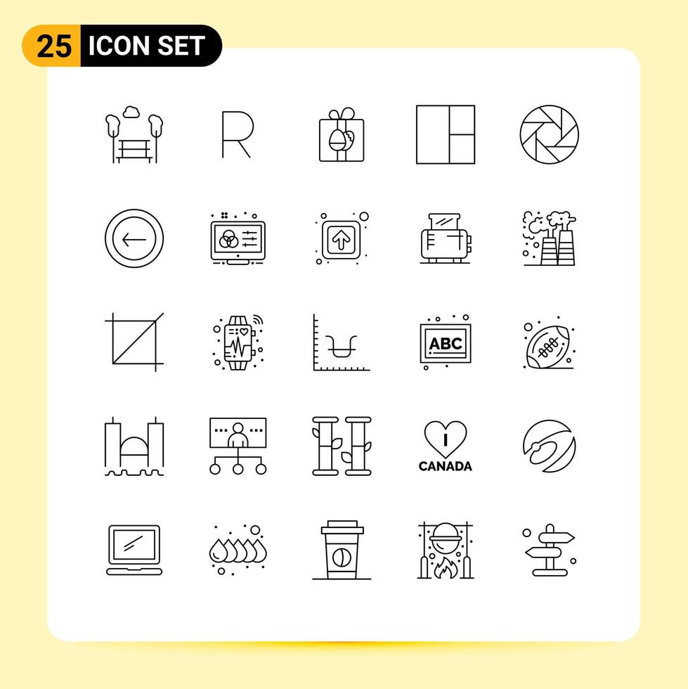 Modern Set of 25 Lines Pictograph of photo camera gift aperture grid Editable Vector Design Elements