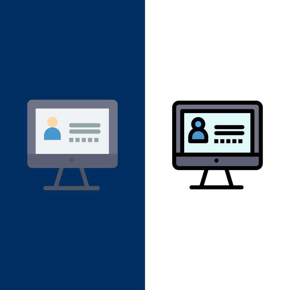 Computer Internet Security  Icons Flat and Line Filled Icon Set Vector Blue Background